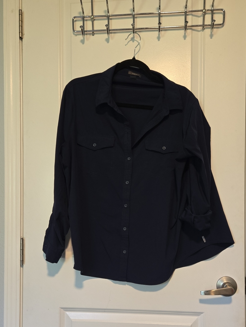 Eddie Bauer Women's Navy Button-Up Shirt - Classic Long Sleeve